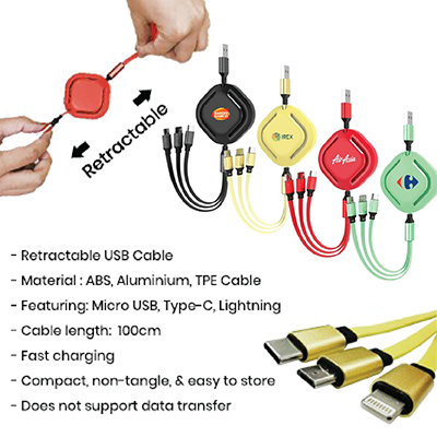 VORTEX 3-in-1 Retractable USB Charging Cable