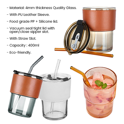MONTE 2 Premium Color Glass Mug with PU Sleeve- 400ml