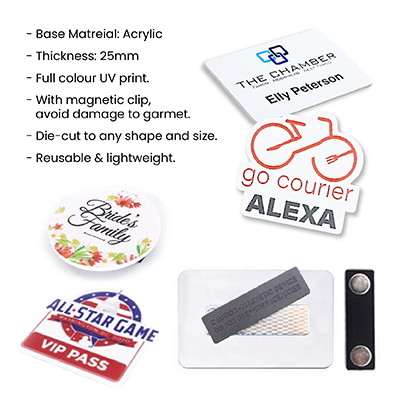 White Acrylic Name Tag with Magnetic Back