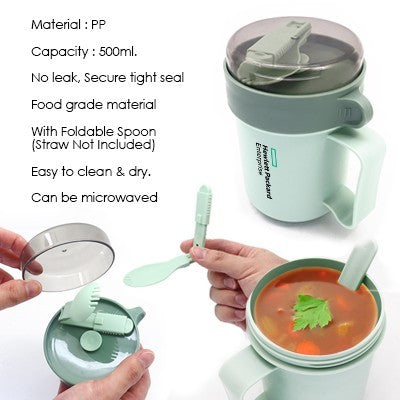 Casual PP Soup Cup With Foldable Spoon - 500ml