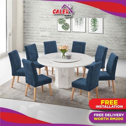 Lavin 1 + 6 Round Marble Dining Set