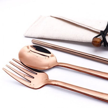 3-in-1 Rose Gold Cutlery and Straw Canvas Set