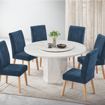 Lavin 1 + 6 Round Marble Dining Set