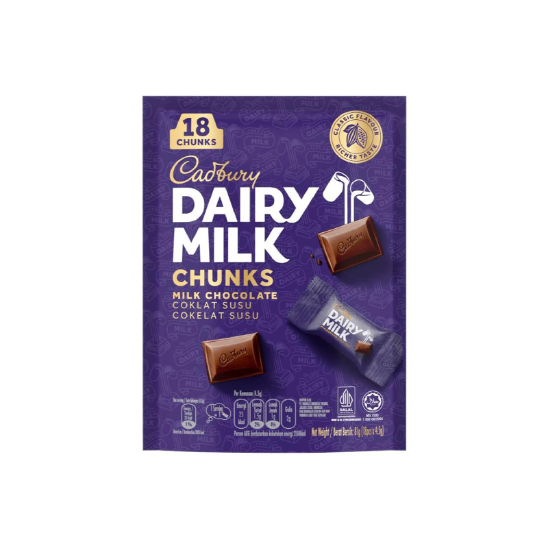 Beg Kongsi Coklat Ketulan Susu Cadbury Dairy 18s