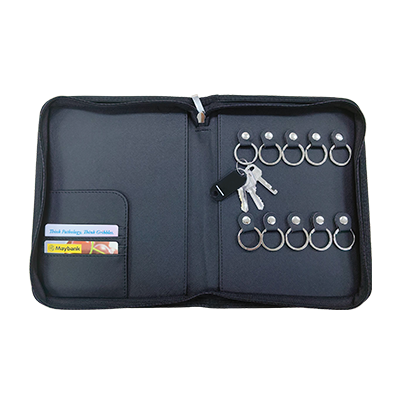 Zippered 10 Key Leather Organizer with Cards Holder