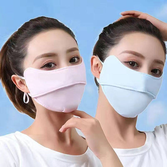 Summer Ice Silk Sunscreen Mask Women's UV Protection Outdoor Riding Sunshade Opening Breathable Cool Wind Thin Mask Cotton