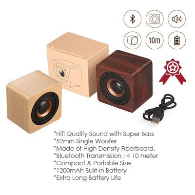 Mini Wooden PURE Sound Bluetooth Speaker - 800mAh Battery