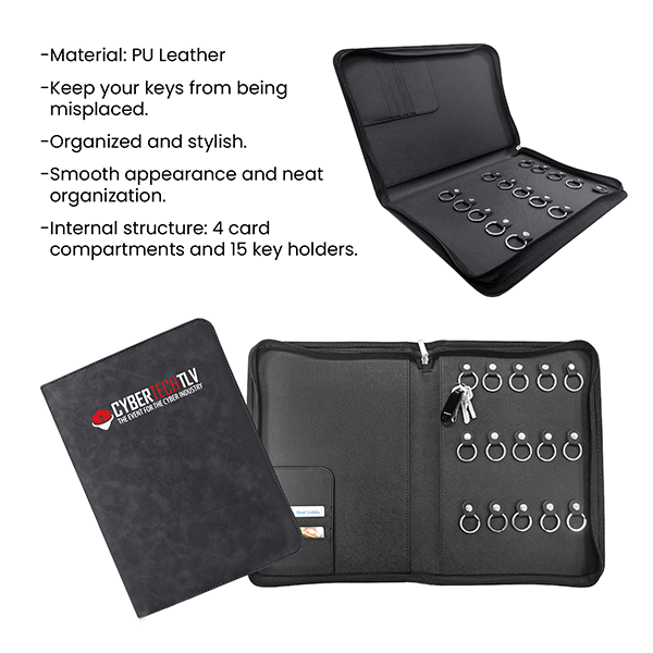 Zippered 15 Key Leather Organizer with Cards Holder