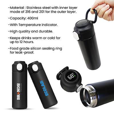 Smart LED Display Stainless Steel Thermos with Handle - 400ml