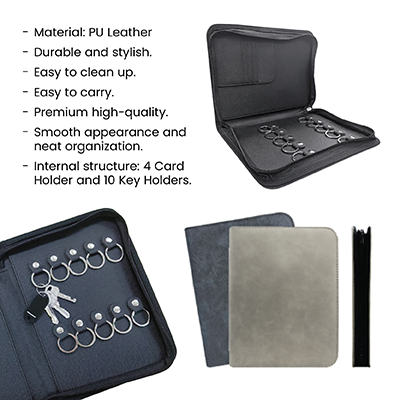 Zippered 10 Key Leather Organizer with Cards Holder