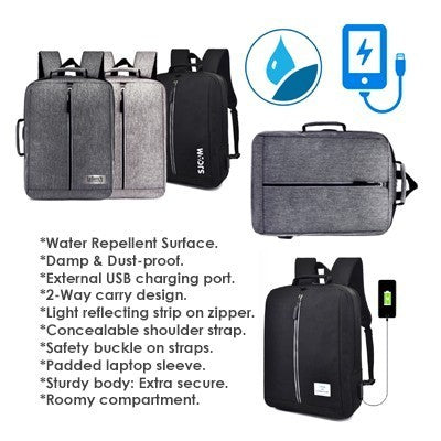 15.6'' REFLECT 2 Way Laptop Backpack with External USB Port