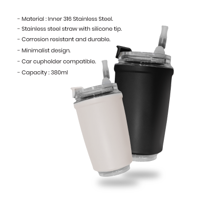 MOFI Stainless Steel Tumbler with Straw – 380ml