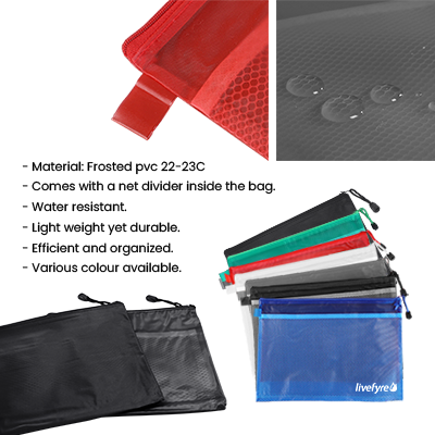 Frosted PVC Organizer with Net Divider – A5 Size