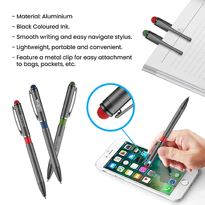 Color Tone Press Action Metal Ball Pen with Stylus