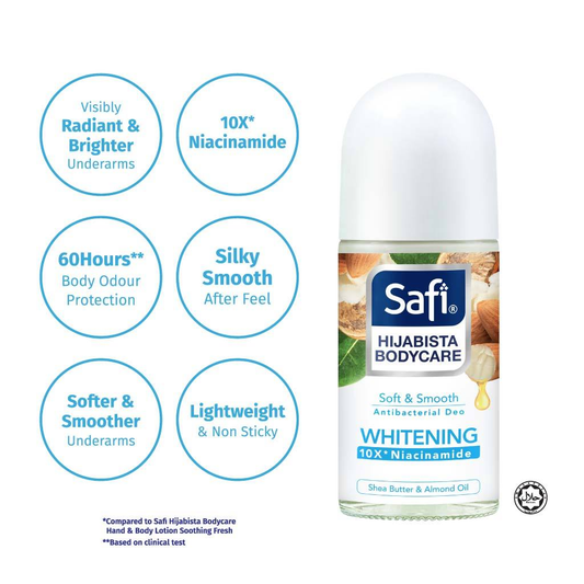 Safi Hijabista Bodycare Whitening Deodorant Roll On Antibakteria 50ml
