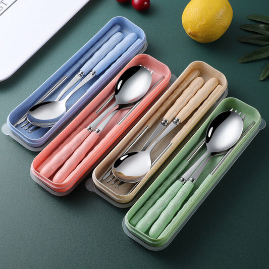 Spoon And Fork Set Stainless Steel Cutlery Set Students Travel Camping Picnic Spoon Fork Chopsticks Boxed Tableware Dinner Tools