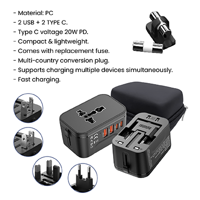 SMART Travel Adapter 2 Type-C 20W PD + 2 USB Charger