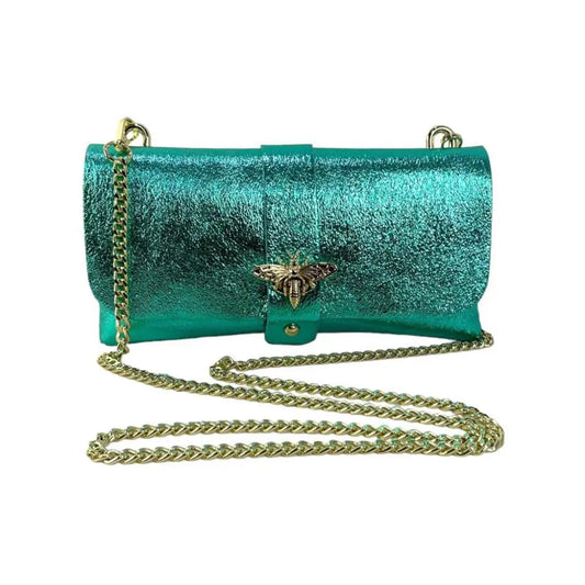 GORETT Women's Real Fur Party Bag, Bee Lapel Brooch, Shoulder Chain Metal Effect Leather Crossbody, 2023 Spring Bags