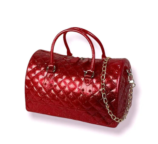 GORETT-women's silicone bag, large capacity, with gold shoulder chain, metallic glitter and glitter Bag