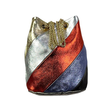 GORETT Women's Italian Genuine Leather Crossbody Bag, Striped Print Multicolor Metallic Bag, Adjustable Chain Double Handle