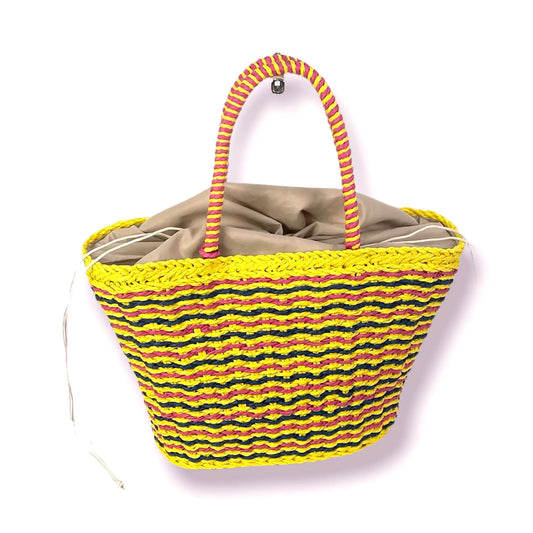 GORETT - Women's beach basket, raffia carrycot with striped print and lined Interior, beach bags 2022