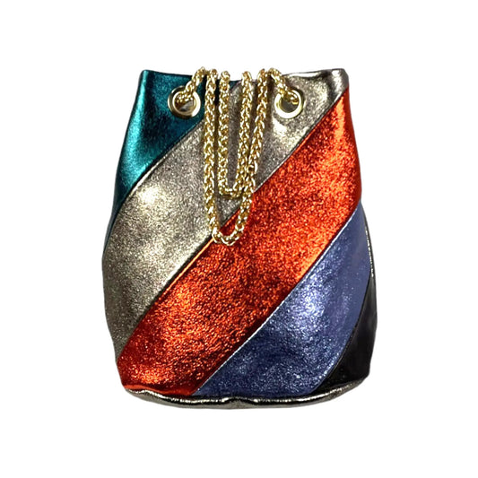 GORETT Women's Italian Genuine Leather Crossbody Bag, Striped Print Multicolor Metallic Bag, Adjustable Chain Double Handle