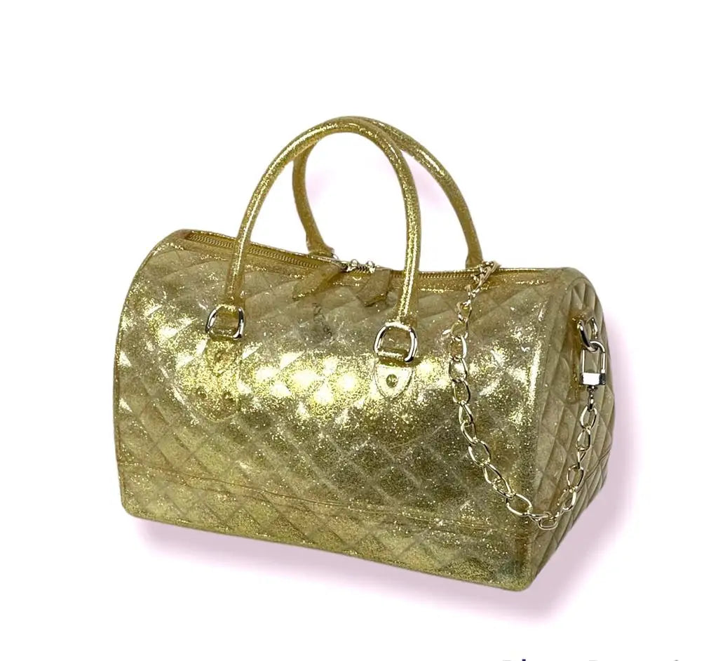 GORETT-women's silicone bag, large capacity, with gold shoulder chain, metallic glitter and glitter Bag