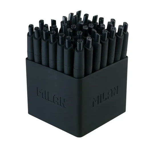 MILAN-40 Pot Mini P1 Touch pen, black or blue ink. With the same color body as the ink. Approximate writing length of 600 meters. 1 mm tip. Ink made in Germany. 10,2x1,7 cm. 1 cm Ø