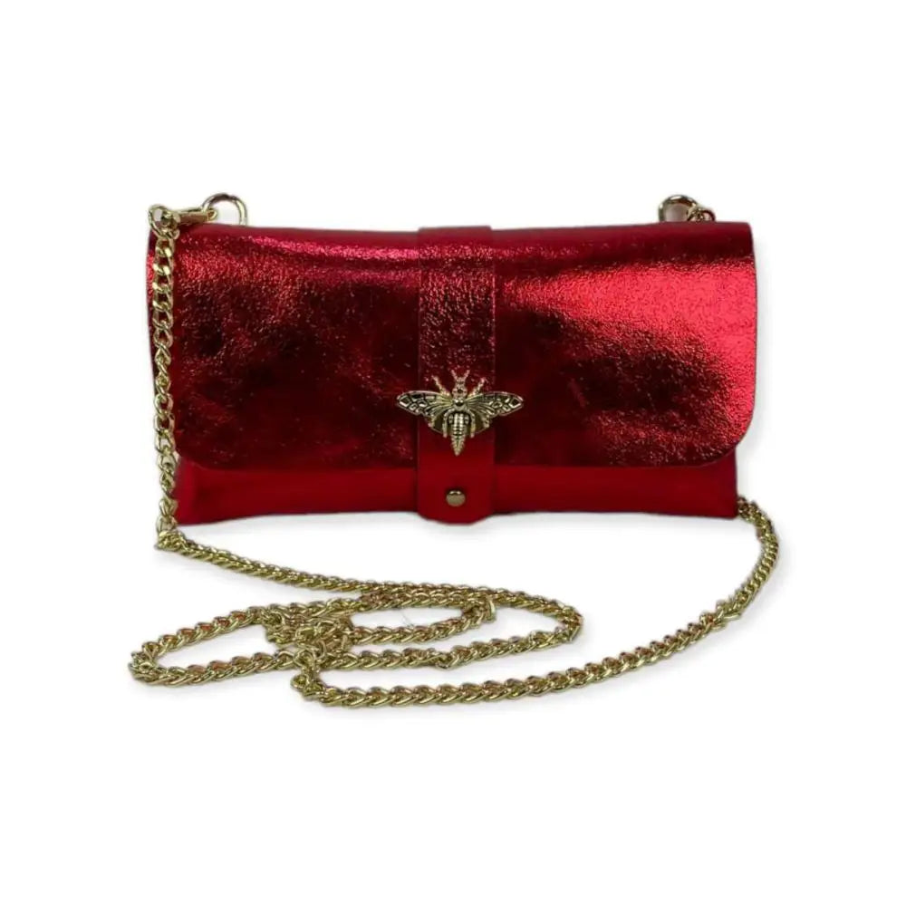 GORETT Women's Real Fur Party Bag, Bee Lapel Brooch, Shoulder Chain Metal Effect Leather Crossbody, 2023 Spring Bags