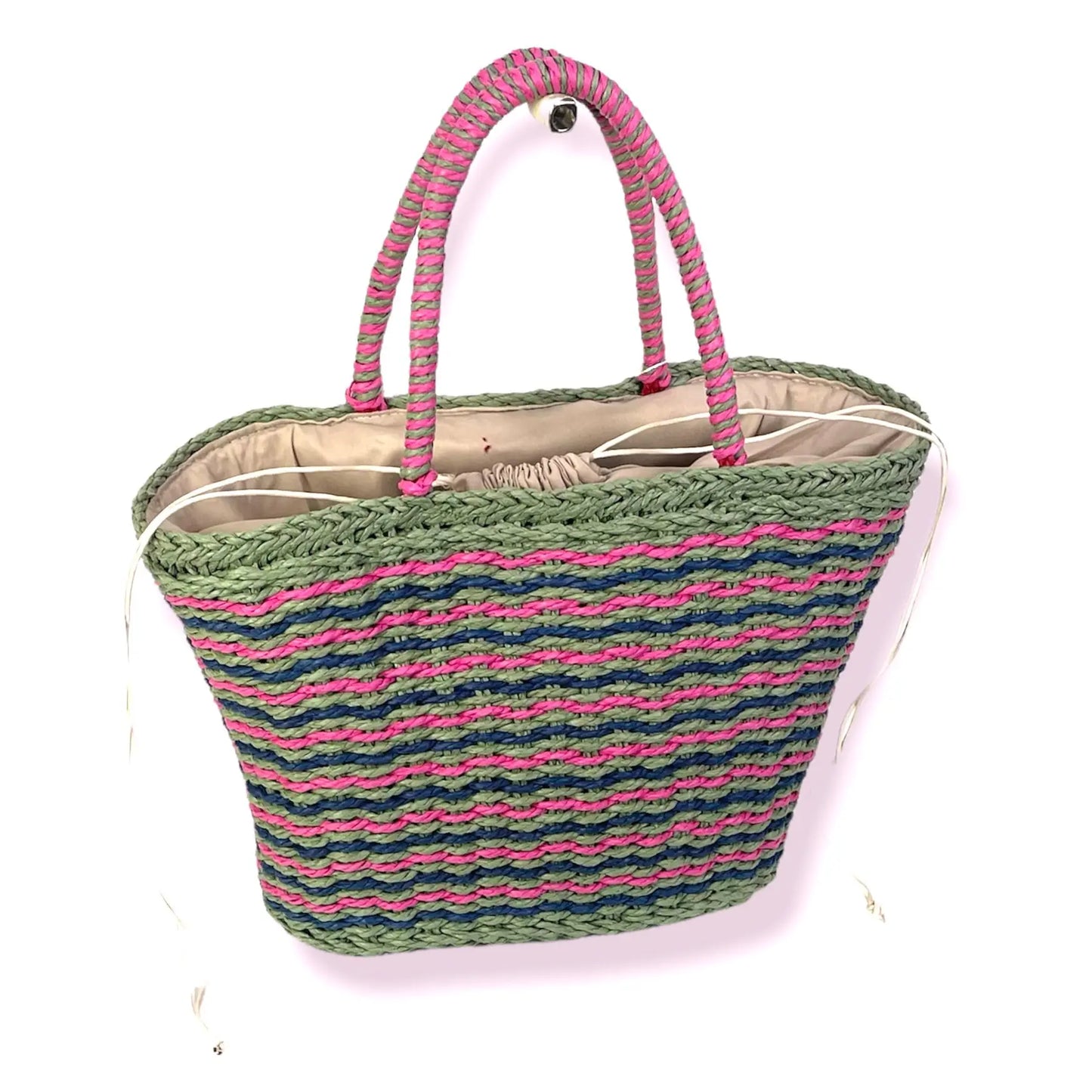 GORETT - Women's beach basket, raffia carrycot with striped print and lined Interior, beach bags 2022