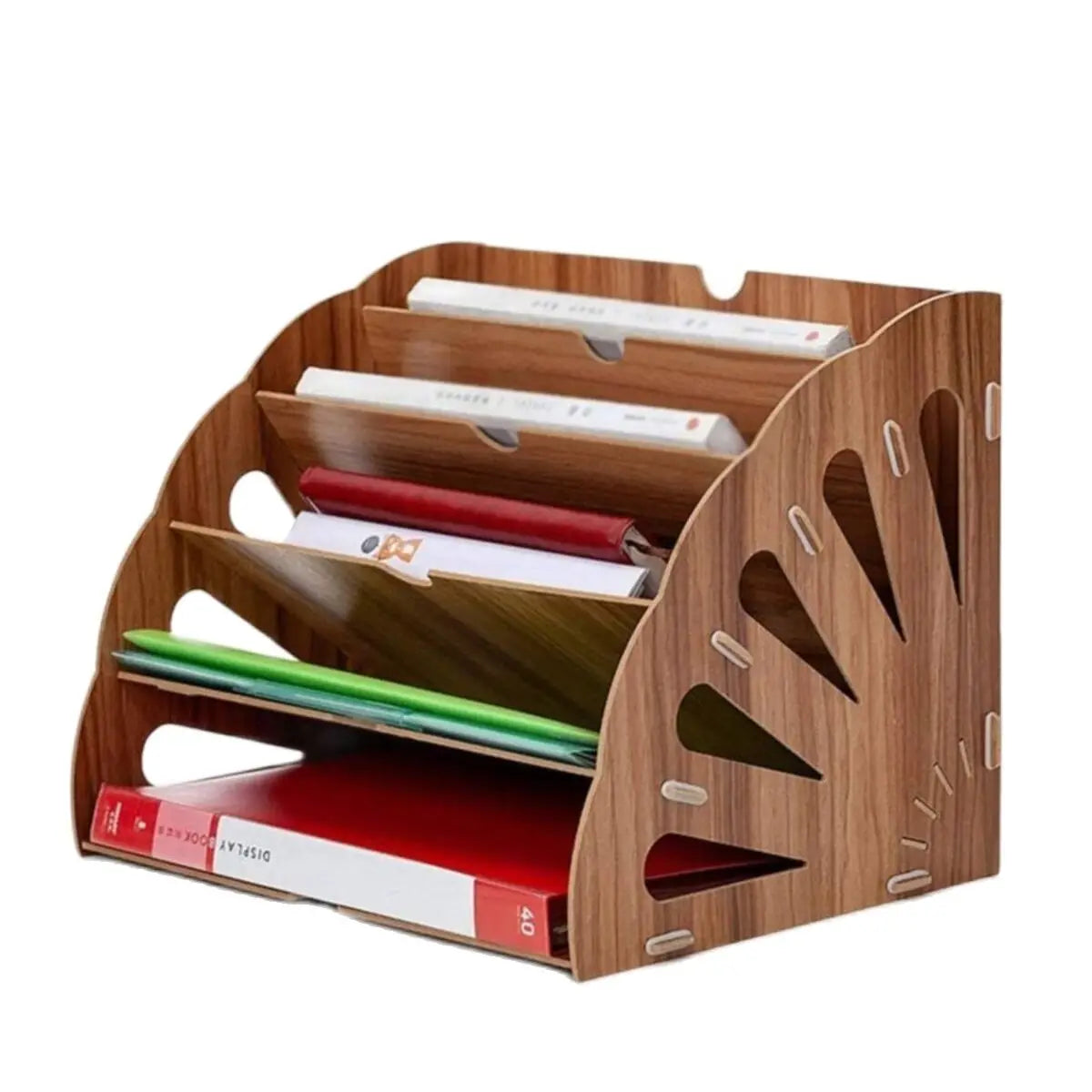 Kayu Kapasiti besar pejabat dan susunan rak jejaring rak dokumen kreatif A4 berbilang lapisan penyimpanan fail desktop kayu
