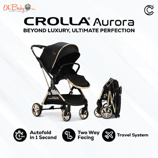 Crolla Aurora Gold 2-Way Stroller | Auto Fold • 2-Hala | Newborn hingga 22kg | Waranti 1 Tahun