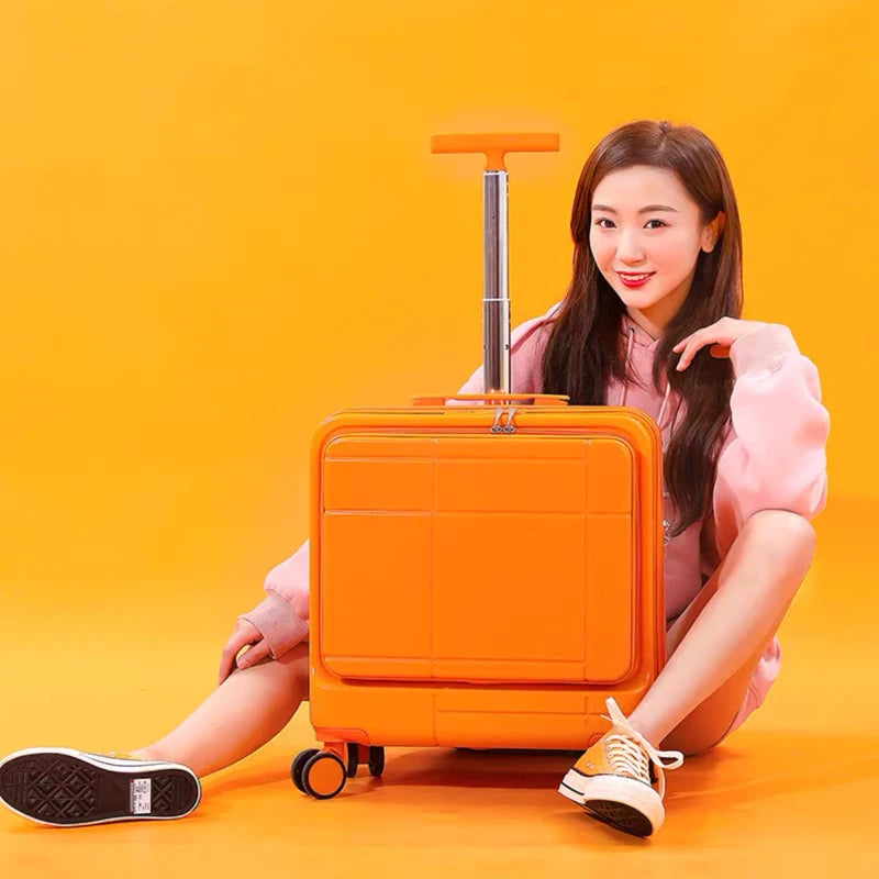 Panas! Baru 18 inci wanita Beg komputer riba bukaan hadapan Fesyen kes troli Bagasi Bergolek Gadis/Anak Lelaki Beg Troli Soild Beg perjalanan