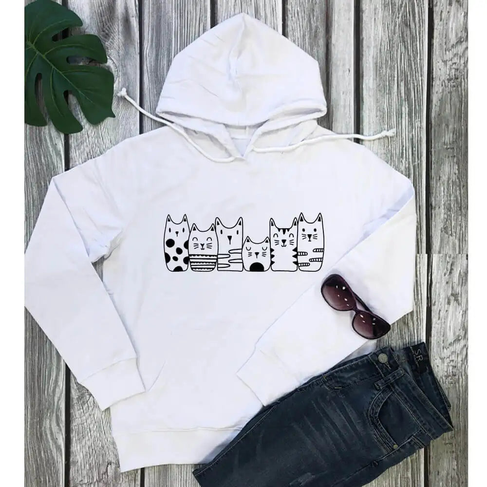 Sweatshirt Bercetak Grafik Kucing Comel Baru Ketibaan Lucu Atasan Lengan Panjang 100% Kapas Pakaian Pullover Fesyen Hadiah Pencinta Kucing