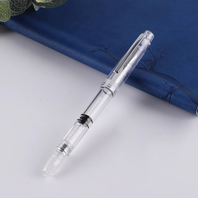 Transparent Piston Fountain Pen Clear Ink Pen EF F Nib Extra Fine Large Capacity Writing EM88