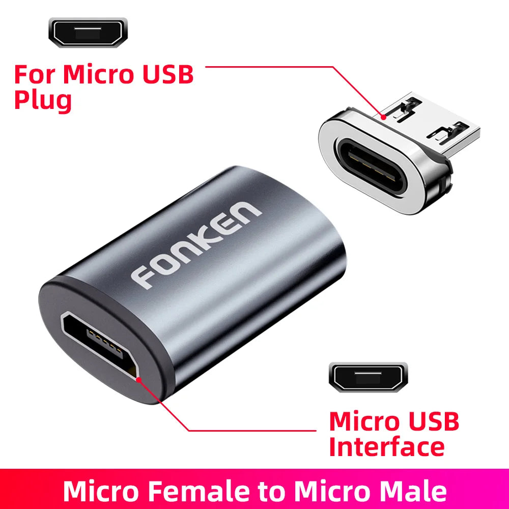 Fonken Magnetic Cable Connector Mobile Phone Cable Adapter Micro USB Magnetic Tips Magnet Charger Plug Type C Magnetic Adapter