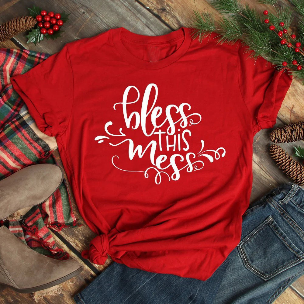 Grafik T Lucu Christian Camisetas Tumblr Grunge Estetik Baju Atasan Tee Berkati Kekacauan Ini Kemeja-T Hadiah Kekacauan Panas Ibu