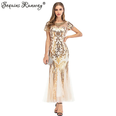 Sexy vintage maxi sequin summer dress women 2024 elegant long bridesmaid evening dresses Mesh bodycon Club party dress vestidos