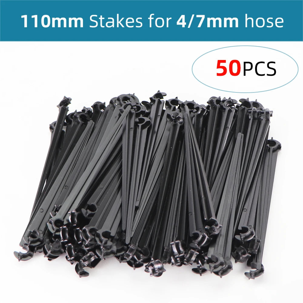 1/4'' Hose Drip Irrigation Support Stakes C Shape Hook 4/7mm Pipe Fixed Stem Holder Garden Watering Dripper Sprinkler Bracket