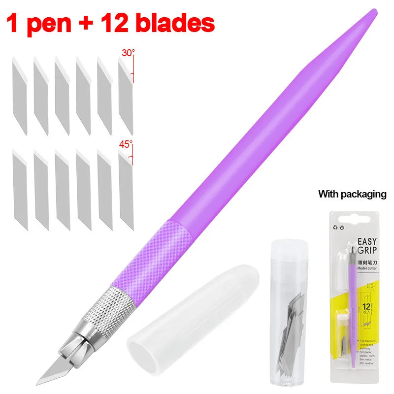 Alatan Pen Pemotong Kraf 360 Darjah Pusing Bilah 3 Kepala Bilah Keluli Tahan Karat Pisau Pemotong Seni Mudah Alih Tahan Lama DIY