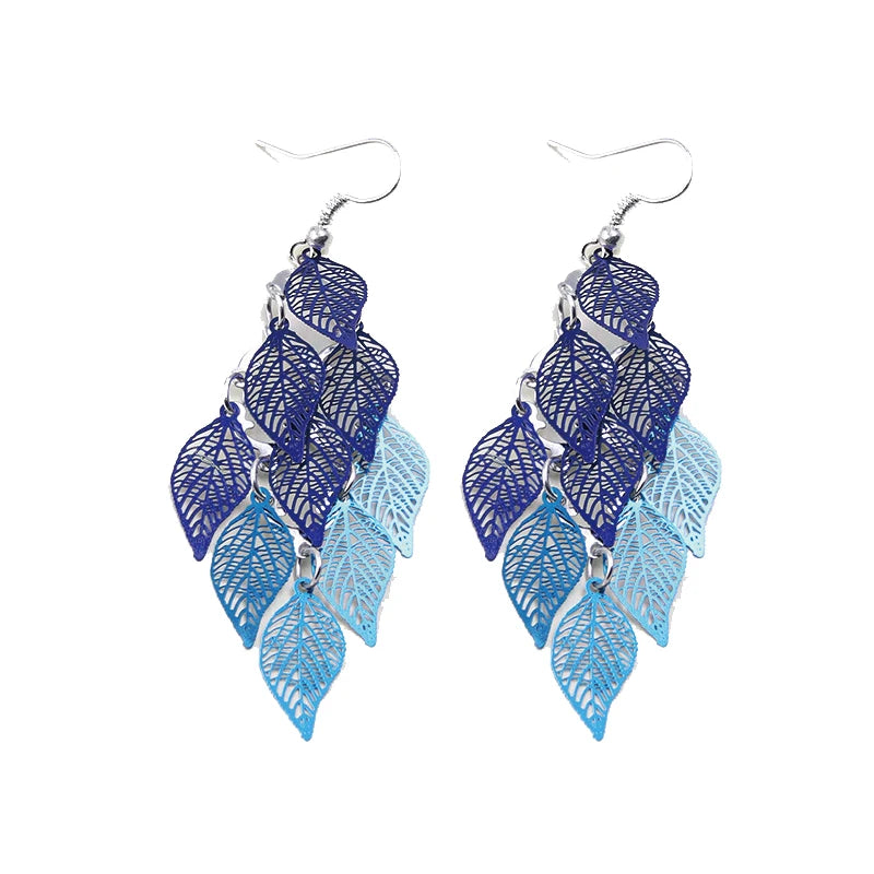 Vintage Hollow Leaves Drop Earrings for Women Bohemian Colorful Long Dangle Earrings 2024 Fashion Jewelry boucle oreille femme