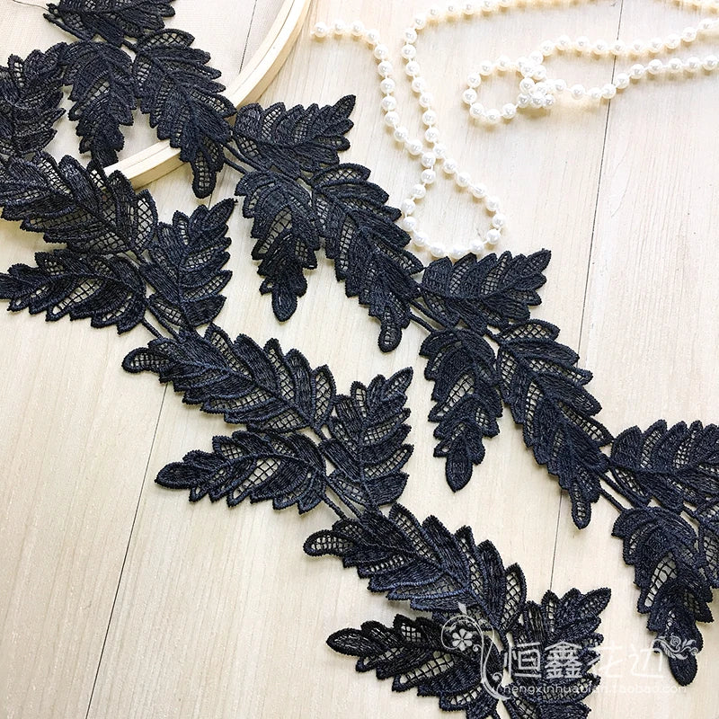 1Yards 9.3CM Lebar Putih Hitam Sulaman Renda Guipure Leaf Renda Reben Kemasan Kain Renda Bunga Untuk Menjahit Reben