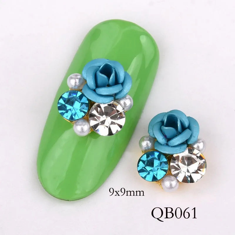 New 10pcs Bright Pearl Rhinestone Flower design Alloy Nail Art Decorations Glitter DIY 3D Nail Jewelry Pendant QB054-063