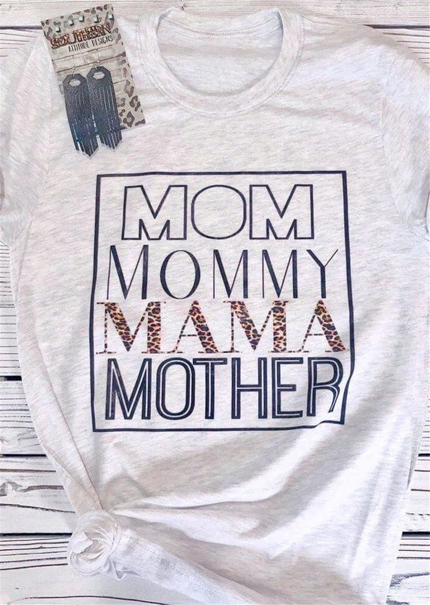Pakaian Wanita Camiseta Mujer Tshirt Lengan Pendek Mom Printed T Shirt Wanita Leopard Letter Tee Shirt Femme Summer Tops Tee