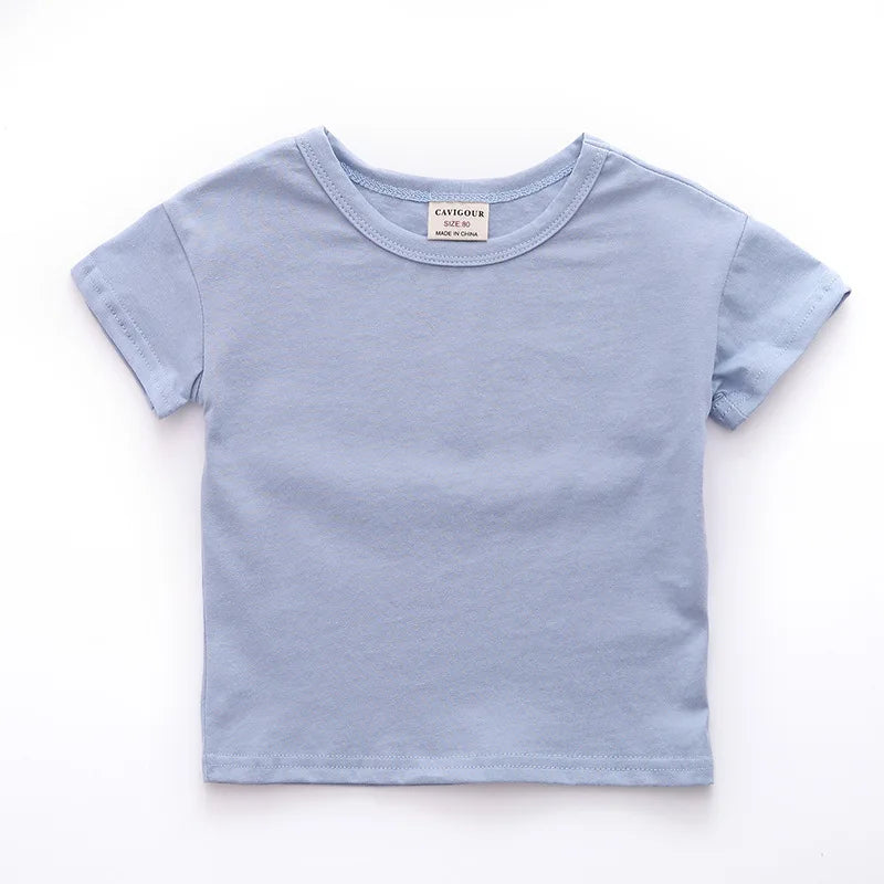 Summer New Fashion Solid Color Children T Shirt Cotton O-Neck Boys Short Sleeve T-shirt Girls Toddler Baby Tops Cute Soft Tee