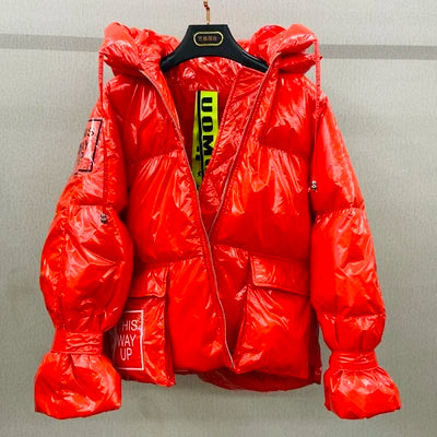 Down Jackets Women Hooded Parkas Coat Fashion Winter Jacket Parka Pocket Zipper Loose Thick Warm Overcoat Female Winter Coat