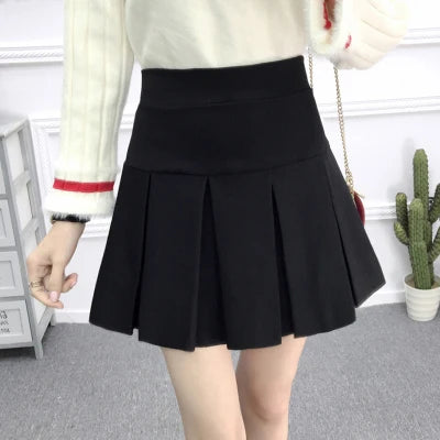 Skirt Wanita Musim Panas Lace-up Hitam Skirt Tutu A-line Gaya Preppy Pelajar Berlipat Semua Padanan Elegan Mudah Pinggang Tinggi Bergaya Baru