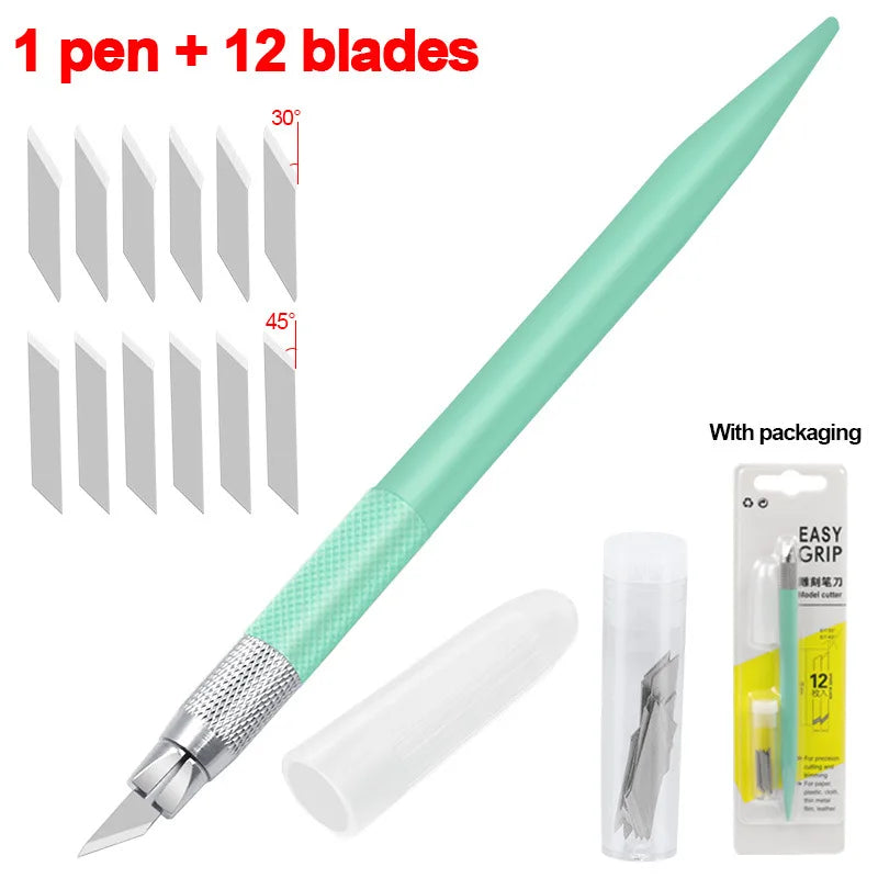 Alatan Pen Pemotong Kraf 360 Darjah Pusing Bilah 3 Kepala Bilah Keluli Tahan Karat Pisau Pemotong Seni Mudah Alih Tahan Lama DIY