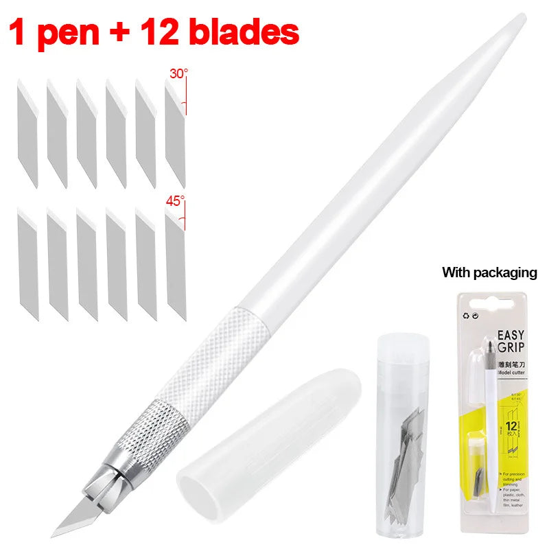 Alatan Pen Pemotong Kraf 360 Darjah Pusing Bilah 3 Kepala Bilah Keluli Tahan Karat Pisau Pemotong Seni Mudah Alih Tahan Lama DIY