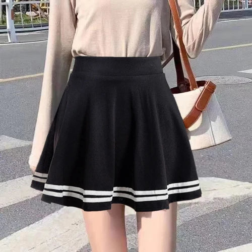 Skirt Wanita Musim Panas Lace-up Hitam Skirt Tutu A-line Gaya Preppy Pelajar Berlipat Semua Padanan Elegan Mudah Pinggang Tinggi Bergaya Baru